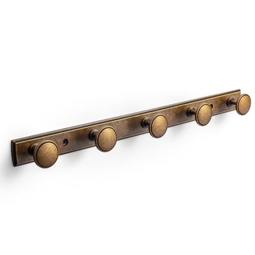 Goo-Ki Antique Brass Coat Rack Wall Mount, Heavy Duty Zinc Alloy Wall Mounted Coat Hooks with Escutcheon Backplate, Vintage Hat and Towel Hanger Rail for Entryway, Bathroom and Mudroom (5 Hooks) - color: Antique Brass