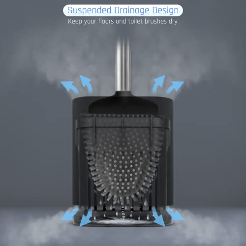 Silicone Toilet Brush, Ventilation Slots Base Holder 1 Pack, Black | Flexible Bristles Flat Head for Rim, Hair Tangle-Free, Easy to Clean, Compact Design, Rustproof Handle, for Toilet/Sink/Tub - color: Black-1pcs