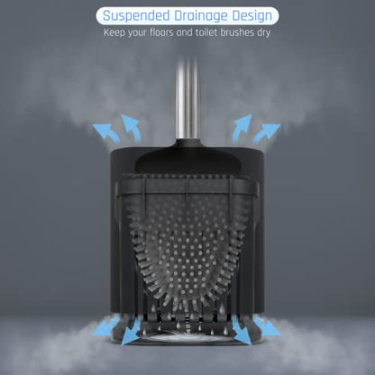 Silicone Toilet Brush, Ventilation Slots Base Holder 1 Pack, Black | Flexible Bristles Flat Head for Rim, Hair Tangle-Free, Easy to Clean, Compact Design, Rustproof Handle, for Toilet/Sink/Tub - color: Black-1pcs
