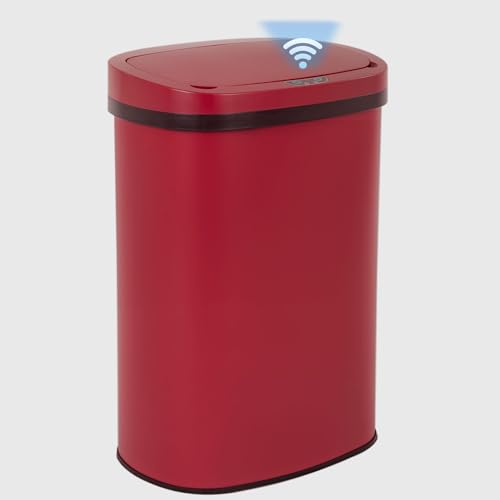 PayLessHere 13 Gallon Kitchen Trash Can Automatic Garbage Can with Lid 50 Liter Touch Free High-Capacity Brushed Stainless Steel Waste Bin for Bathroom Bedroom Home Office (Red) - color: Red