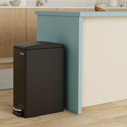 SONGMICS Slim Trash Can, 13-Gallon (50 L) Garbage Can for Narrow Spaces with Soft-Close Lid, Inner Bucket, and Step-on Pedal, Stainless Steel, 15 Trash Bags Included, Black ULTB510B48 - color: Black, style: 13 Gal.