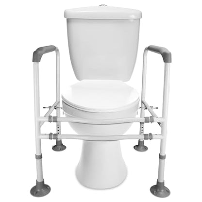 Toilet Safety Rails for Elderly 5 Adjustable Heights Width Stand Alone Toilet Safety Rails Frame Safe Stable Non-Slip Handles Hold Up to 441LBS Carbon Bathroom Steel Grey