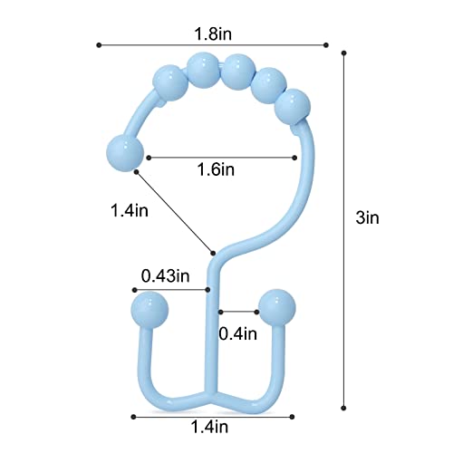 Shower Curtain Hooks, Goowin Shower Curtain Rings, Stainless Steel Shower Curtain Hooks Rust Proof Free Sliding Double Shower Hooks for Curtain, Shower Curtains & Liners (Blue) - color: Blue