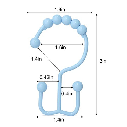 Shower Curtain Hooks, Goowin Shower Curtain Rings, Stainless Steel Shower Curtain Hooks Rust Proof Free Sliding Double Shower Hooks for Curtain, Shower Curtains & Liners (Blue) - color: Blue