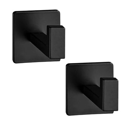 Bathroom Towel Hooks, 2 Pack Self Adhesive Square Coat Hooks, Sturdy No Drilling Robe Hook, Heavy Duty Aluminum Clothes Hanger, Wall Hooks for Bathroom Bedroom Kitchen(Black, 2 in) - color: Black, size: 2 Pack
