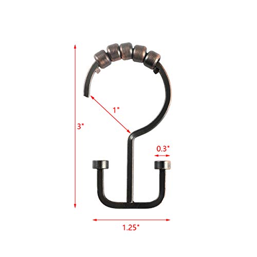 HK1RB Deco Flat Double Roller Shower Curtain Hooks; Oil Rubbed Bronze - color: Oil Rubbed Bronze