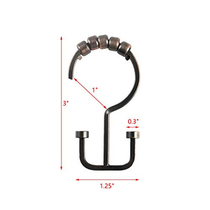 HK1RB Deco Flat Double Roller Shower Curtain Hooks; Oil Rubbed Bronze - color: Oil Rubbed Bronze
