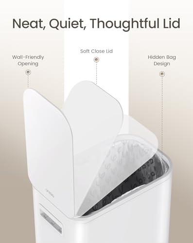 Cesun Small Bathroom Trash Can with Lid Soft Close & Pedal, 1.3 Gal, White | Removable Inner Bucket, Slim Stainless Steel Garbage Can for Bedroom/Office, Included 5 Trash Bags, Hidden Bag, Built to Last - color: White