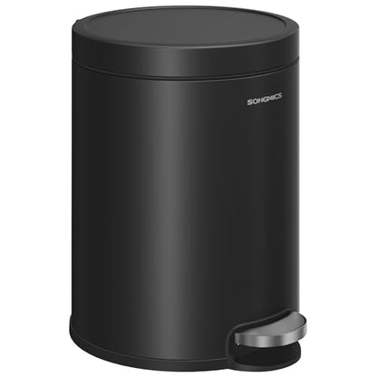 SONGMICS Bathroom Trash Can, 1.6 Gallon (6 L) Small Toilet Garbage Bin with Lid, Soft-Close, Stainless Steel, Pedal, Inner Bucket, Bedroom, Ink Black ULTB016BZ01 - color: Ink Black