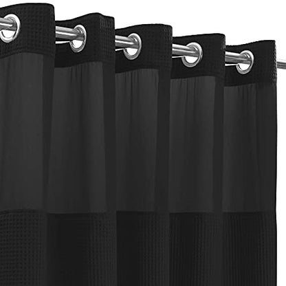 River Dream Cotton Blend Fabric Shower Curtain Set with Liner, Black, 71x86 | Waffle Weave, No Hook Needed, with Snap in Replacement Liner, Top Sheer Window, Hotel Quality for Bathroom, Extra Long - color: Black, size: 71"W x 86"L (Pack of 1)