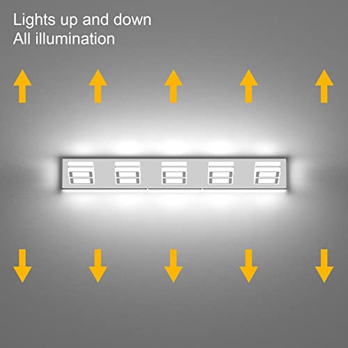 Ralbay 5 Light Modern LED Vanity Light Chrome Bathroom Light Fixtures Acrylic Up and Down Bathroom Wall Mounted Lighting Over Mirror - color: Chrome, size: 5 Light