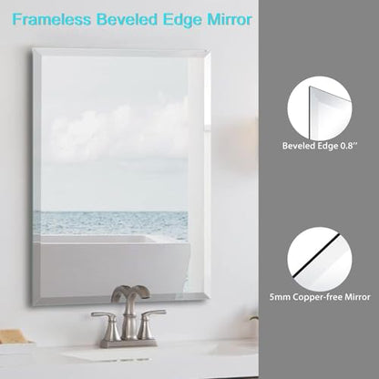 32x40 Inch Bathroom Mirror Frameless Beveled Edge Rectangle Wall Mirror Explosion Proof and Shatterproof Bathroom Vanity Mirror Wall Mounted Hang Firmly (Horizontal or Vertical) - size: 32"L x 40"W