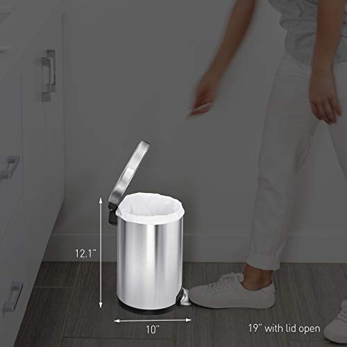 simplehuman Round Step Can, 4.5L / 1.2 Gallon Compact Bathroom Trash Can, 150,000-Step Pedal, Lid Shox® Silent Close, Removable Inner Bucket, White Steel - color: White, size: 4.5 Liter / 1.2 Gallon