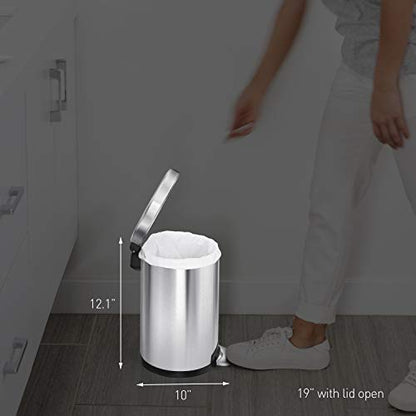 simplehuman Round Step Can, 4.5L / 1.2 Gallon Compact Bathroom Trash Can, 150,000-Step Pedal, Lid Shox® Silent Close, Removable Inner Bucket, White Steel - color: White, size: 4.5 Liter / 1.2 Gallon