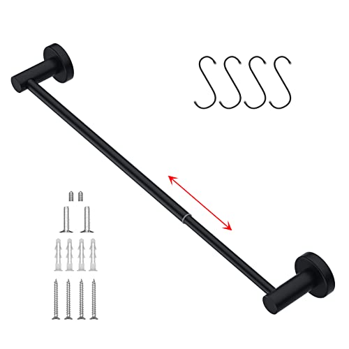 Adjustable Black Towel Bar, Stainless Steel Towel Rod for Bathroom | Length 16 to 27.6 Inch, Wall Mounted Towel Rack, Shower Towel Hanger, Extendable Towel Rod for Washroom Kitchen with S Hooks - color: Black