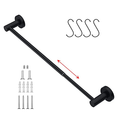 Adjustable Black Towel Bar, Stainless Steel Towel Rod for Bathroom | Length 16 to 27.6 Inch, Wall Mounted Towel Rack, Shower Towel Hanger, Extendable Towel Rod for Washroom Kitchen with S Hooks - color: Black