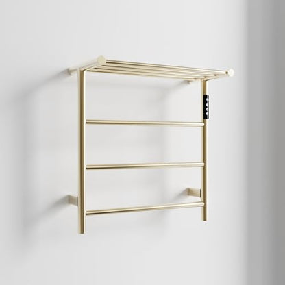Towel Warmers for Bathroom, Stainless Steel Heated Towel Racks with Top Shelf, Wall Mounted Towel Heater with Intelligent Touch Screen Timer & Temperature Adjustment, Plug-in/Hard-Wired, Brushed Gold - color: Brushed Gold, size: 3-Bar with Top Shelf