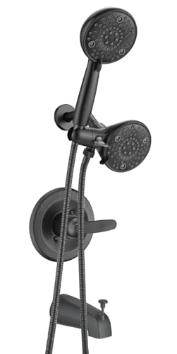 5" Dual Shower Faucet Compatible with Delta 13/14 Series Tub Trim Kit, High Pressure Round Rain Shower Head& Handheld Set Faucet System, Matte Black (Valve& Catridge Not Inclued) - color: Matte Black
