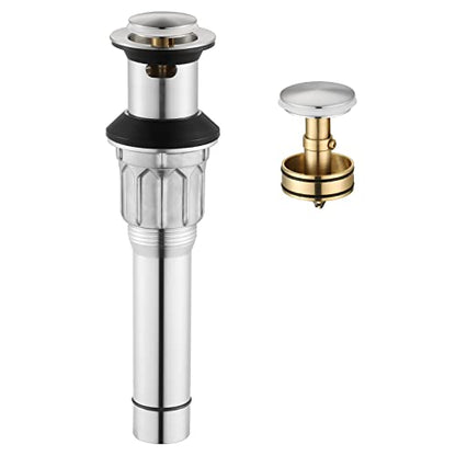 All Metal Bathroom Sink Drain with Overflow, Stainless Steel Pop Up Drain for Lavatory Vanity Vessel Sink, Brushed Nickel, 2108502 - color: Brushed Nickel, style: With Overflow