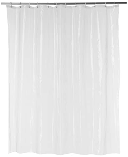 Amazon Basics Water Resistant 8-Gauge PEVA Shower Curtain Liner with Rust-Proof Metal Grommets and Plastic Hooks, 72"L x 72"W, Clear - color: Clear, size: 72"W x 72"L (Pack of 1), style: PEVA