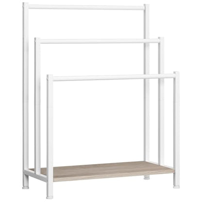 HOOBRO Free Standing Towel Rack, 3 Tier Blanket Rack, Blanket Holder for Bathroom, 23.6" L x 11" W x 31.9" H, Industrial Metal Drying and Display Rack with Shelf, White and Grey WG06LB01 - color: White + Grey, size: 23.6" L x 11" W x 31.9" H
