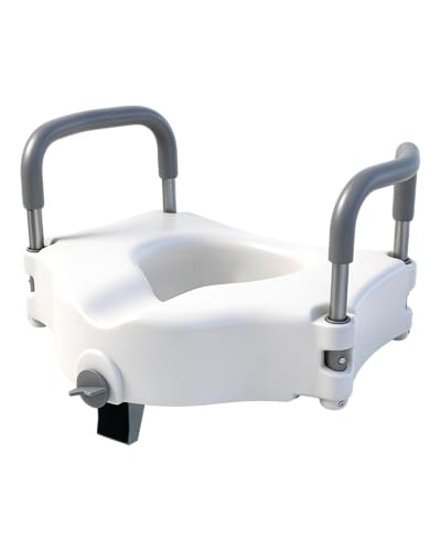 Raised Toilet Seat with Handles, Toilet Seat Riser for Seniors | Adjustable Height & Width, Cozy Padded, 300lb Capacity, Handicap Toilet Seat for Elderly - size: Standard with Handles