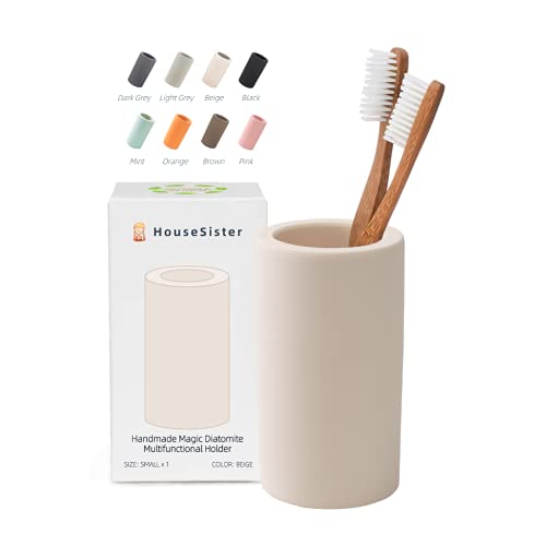 Fast-Drying Diatomite Toothbrush Holder - Bathroom Countertop Organizer Stand for Toothpaste, Makeup Brushes, Razors & Accessories (Beige) - color: Beige