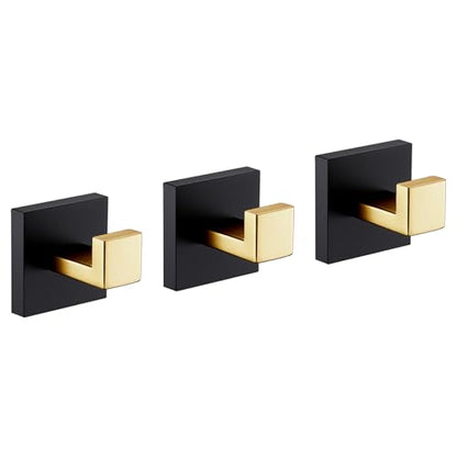 KOKOSIRI Robe Hooks for Wall Bathroom Towel Hooks Coat Hook Kitchen Garage Heavy Duty Wall Mounted Stainless Steel Brushed Gold and Matte Black, 3 Pack B1010GDK-P3 - color: Black Gold, size: 3 Pack