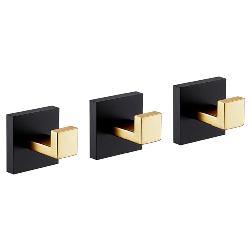 KOKOSIRI Robe Hooks for Wall Bathroom Towel Hooks Coat Hook Kitchen Garage Heavy Duty Wall Mounted Stainless Steel Brushed Gold and Matte Black, 3 Pack B1010GDK-P3 - color: Black Gold, size: 3 Pack