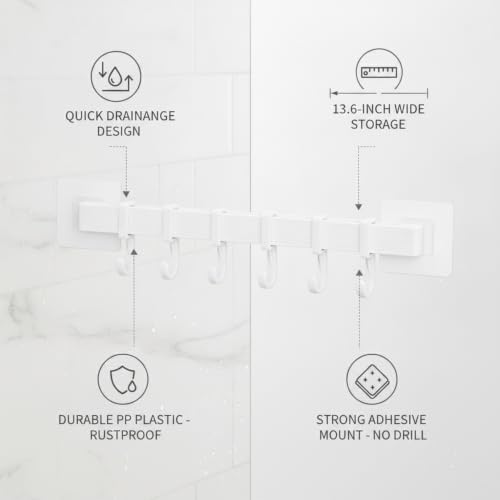 Adhesive Shower Caddy, 13.6-Inch Wide No-Drill Wall Mount Rack for Bathroom & Kitchen, PP Plastic Storage Organizer (1 PC) - color: White