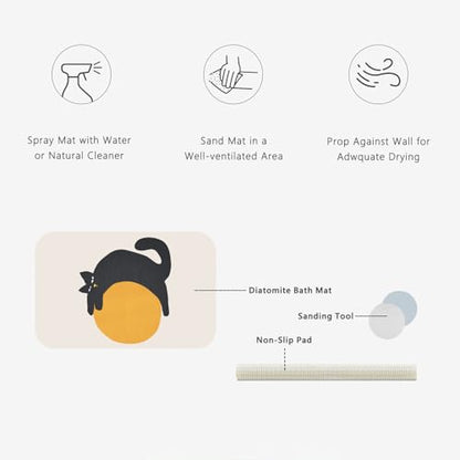 Creative Cat & Moon Patterns Diatomite Stone Bath Mat Shower Mat Quick-Dry, Non-Slip, Easy to Clean for Bathroom Floor - color: Cat Ball