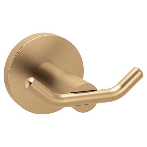 Moen Arlys Bronzed Gold Modern Double Robe Hook or Towel Hanger for Kitchen or Bathroom, Y5703BZG