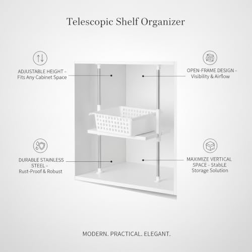 Telescopic Shelf Organizer, Adjustable Stainless Steel Cabinet Divider for Under Sink, Kitchen, Bathroom, and Closet Storage - size: 9.84 x 7.87 x 3.35 in
