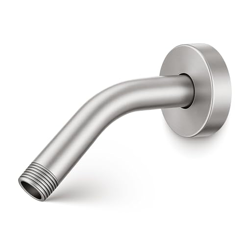 Brushed Nickel Shower Arm 6" Shower Extension Arm with Flange and Teflon Tape, Solid Brass Construction 1/2″ NPT, Close to Wall Shower Replacement for for Shower Head & Handheld Shower Head - color: Brushed Nickel