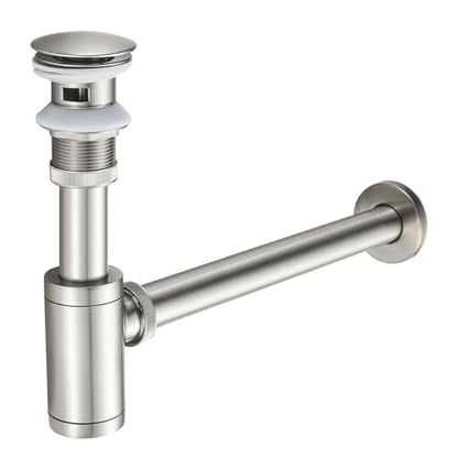 Bathroom Basin Sink Waste P-Trap Drain Kit, Adjustable Bottle Trap with Pop Up Drain Stopper with Overflow, Brushed Nickel