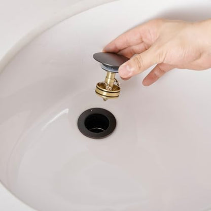 BWE Oil Rubbed Bronze One Piece Bathroom Vessel Sink Drain Stopper with Overflow Pop Up Drain Assembly with Strainer for Bathroom Vessel Vanity Faucet - color: Bronze, size: With Overflow