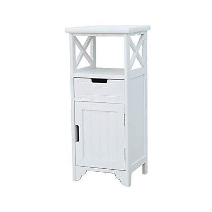 30" High Fully Assembled Nightstand with Drawer and Doors,Solid Wood,White | 30Inch Height Pre-Assembled Side End Table, No Assembly Bathroom Cabinet, Open Shelf, Slim Floor Standing Storage Cabinet - color: White