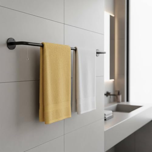 2 Packs Towel Bar 24-Inch Black Stainless Steel, Wall Mounted Bathroom Towel Rack with Mounting Screws, Rustproof - size: 24 inch