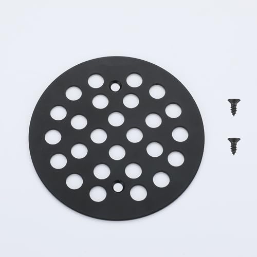 Round 4-1/4 Inch Screw-in Shower Drainer Cover Replacement 304 Stainless Steel Floor Drain Grate with Screws Black - color: Black