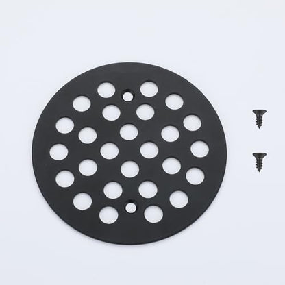 Round 4-1/4 Inch Screw-in Shower Drainer Cover Replacement 304 Stainless Steel Floor Drain Grate with Screws Black - color: Black