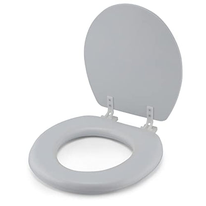 J&V Textiles Embroidered Soft Round Toilet Seat With Easy Clean & Change Hinge, Padded (White) - color: White