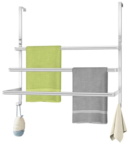 Over The Door Towel Rack, Over Door Towel Racks for Bathroom, Towel Rack with Hooks for Door Hanging, Towel Holder Over The Door Towel Bar 24Inch, Brushed Nickel - size: 24 Inch