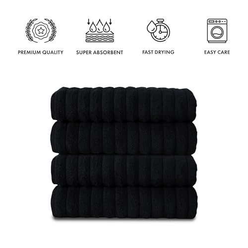 Classic Turkish Towels CTT Premium 4 Pack Bath Towels Set, Made with 100% Turkish Cotton, Spa & Hotel, Quick Drying Towels, Absorbent & Comfy | 27"x54" (Black) - color: Black, size: 4-Piece Bath Towel Set