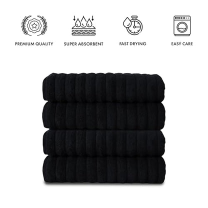 Classic Turkish Towels CTT Premium 4 Pack Bath Towels Set, Made with 100% Turkish Cotton, Spa & Hotel, Quick Drying Towels, Absorbent & Comfy | 27"x54" (Black) - color: Black, size: 4-Piece Bath Towel Set