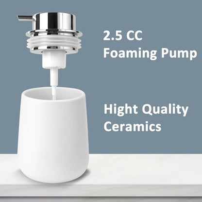 Soap Foaming Dispenser Ceramic with Easy-to-Press Pump Hand Foam Dispenser for Shampoo Bathroom Kitchen 12 oz 2pcs - color: Foam-silverwhite