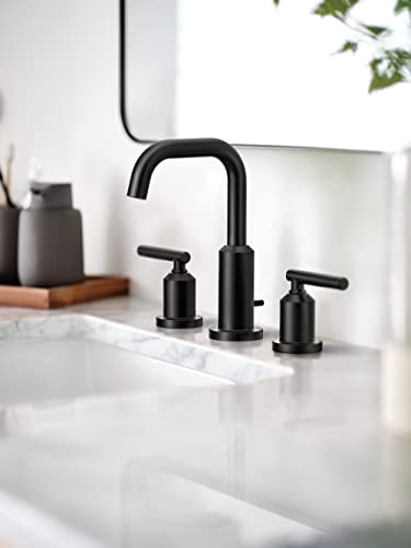 Moen Gibson Matte Black Two-Handle Widespread High Arc Modern Bathroom Sink Faucet, Modern Bathroom Faucet for Three Hole Bath Sinks (Valve Required), T6142BL - color: Matte Black, style: Trim Only