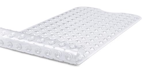 Extra-Long Non-Slip Bathtub & Shower Mat 39”x16” (Smooth/Non-Textured Tubs Only) Safe, Clean, Machine-Washable, Superior Grip&Drainage, Vinyl, Transparent Clear - color: Transparent Clear, size: 39" x 16" (Rectangular)