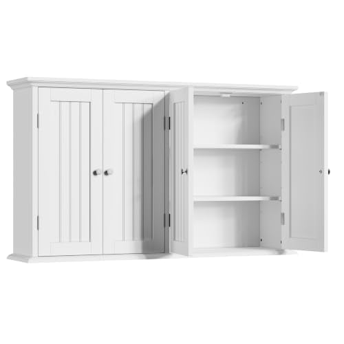 ChooChoo Laundry Cabinet with 4 Doors and Adjustable Shelves | 9.06"D x 40.9"W x 24"H, Bathroom Wall Cabinet, Cupboard, White - color: White, size: 9.06"D x 40.94"W x 23.62"H