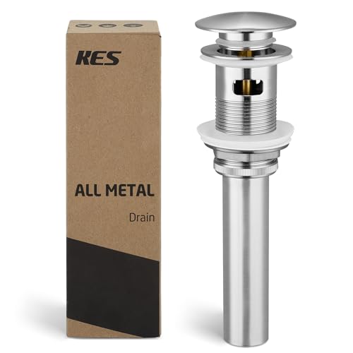 KES Bathroom Vessel Vanity Sink Pop Up Drain Stopper with Overflow | Brushed Nickel, for 1.6"-1.9" Sink Hole, All Metal Rustproof Brass and 304 Stainless Steel, Brushed Nickel, S2008A-BN - color: Brushed Nickel, style: With Overflow, 1 Pack