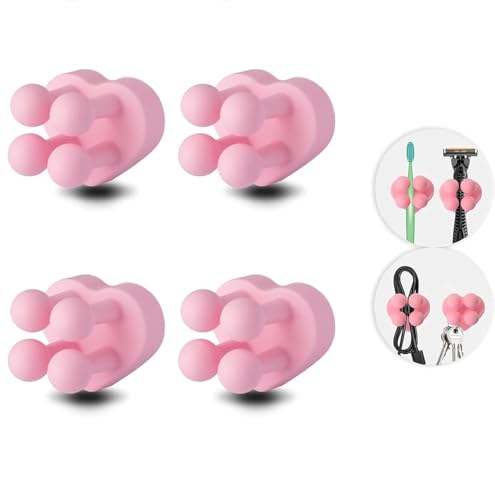 4 Pcs Waterproof Silicone Toothbrush Holder,Cute Multi-Function Wall Mounted Self Adhesive Utility Hook for Hanging Towel Key Plug Cable for Kitchen Bathroom Home Office Light Pink - color: Lightpinkheart4pcs